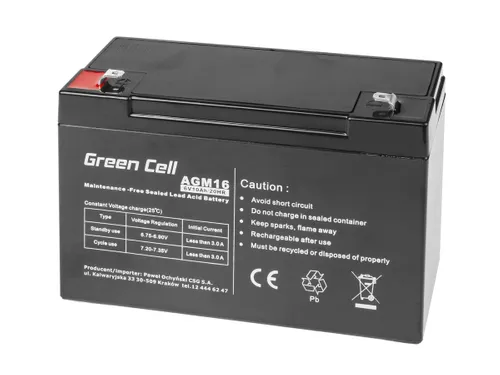 Green Cell AGM16 6V 10Ah | Akumulator | bezobsługowy Pojemność akumulatora<5 Ah