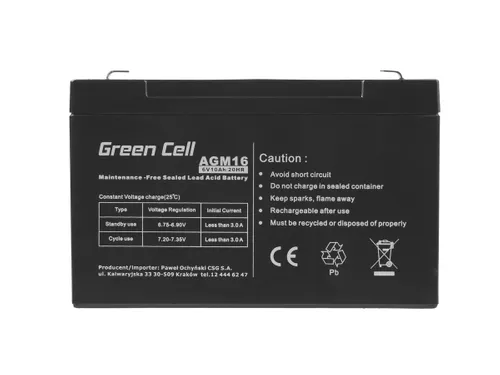 Green Cell AGM 6V 10Ah | Batteria | Senza manutenzione Kolor produktuCzarny