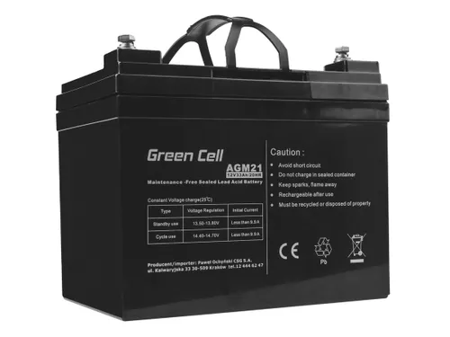 Green Cell AGM21 12V 33Ah | Akumulator | bezobsługowy Napięcie wyjściowe12V