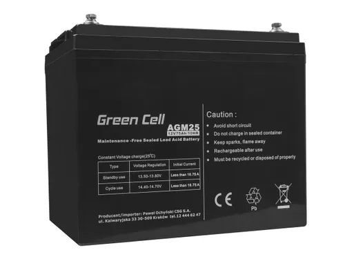 Green Cell AGM25 12V 75Ah | Akumulator | bezobsługowy Napięcie wyjściowe12V