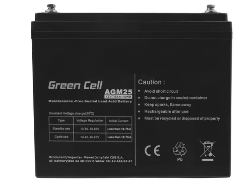 Green Cell AGM 12V 75Ah | Batería | de libre mantenimiento Głębokość produktu259