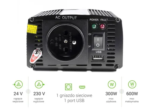 Green Cell INV02DE | Convertitore di tensione per auto | 24V, 300W Frekwencja wyjściowa50
