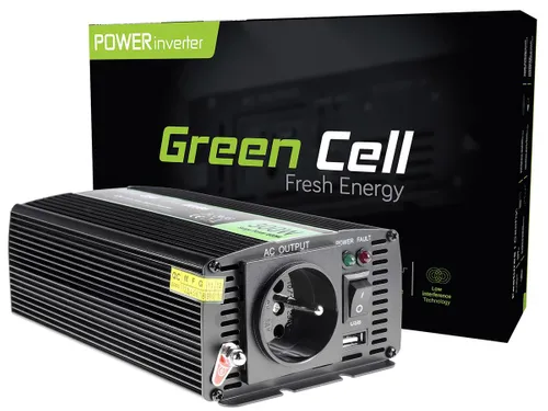 Green Cell INV05DE | Car voltage converter | 12V, 300W, pure sinwave Napięcie wejściowe12V