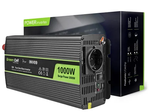 Green Cell INV09 | Převodník napětí |automobilový 12V, 1000W, čistý sinus Frekwencja wyjściowa50