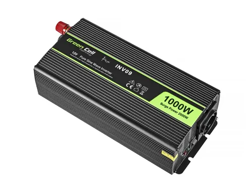 Green Cell INV09 | Převodník napětí |automobilový 12V, 1000W, čistý sinus Funkcje ochrony zasilaniaZabezpieczenie przed przegrzaniem, Przeładowanie