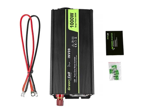 Green Cell INV09 | Převodník napětí |automobilový 12V, 1000W, čistý sinus Kolor produktuCzarny