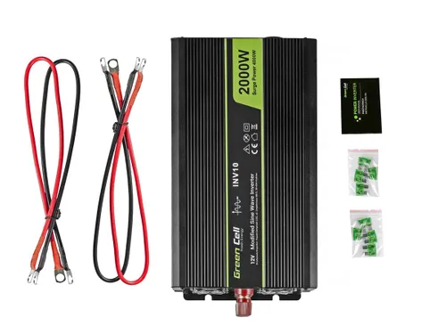 Green Cell INV10 | Převodník napětí |automobilový 12V, 2000W Kolor produktuCzarny
