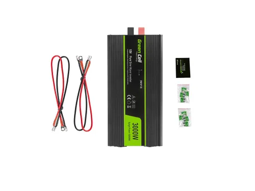 Green Cell INV15 | Convertitore di tensione per auto | 12V, 3000W, onda sinusoidale pura Diody LEDStatus