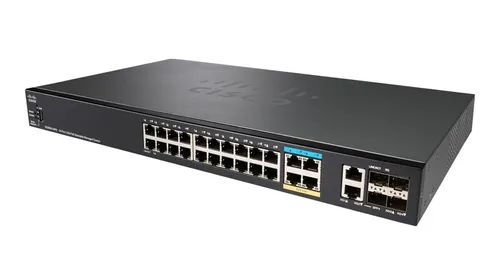 Cisco SG350X-24PD | PoE Коммутатор | 24x Gigabit RJ45 PoE, 4x 1G/2,5G RJ45, 2x 10G Combo(RJ45/SFP+), 2x SFP+, 375W PoE, Стекируемый Ilość portów LAN20x [1/10G (RJ45)]
