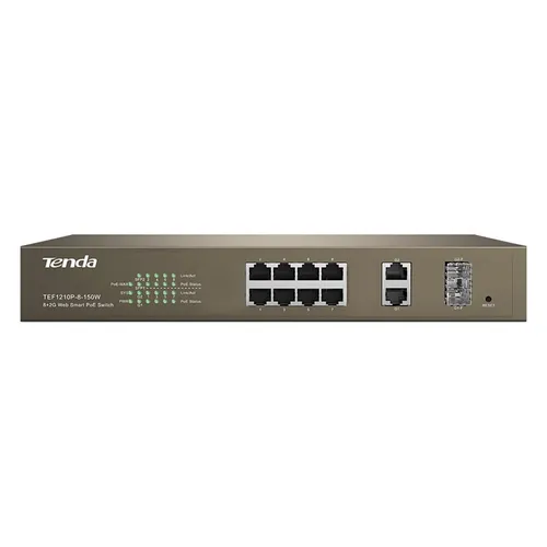 Tenda TEF1210P-8 | Switch | 8x 10/100MPBS PoE, 2x GE + 2x SFP, Uplink Combo, 123W Ilość portów LAN8x [10/100M (RJ45)]
