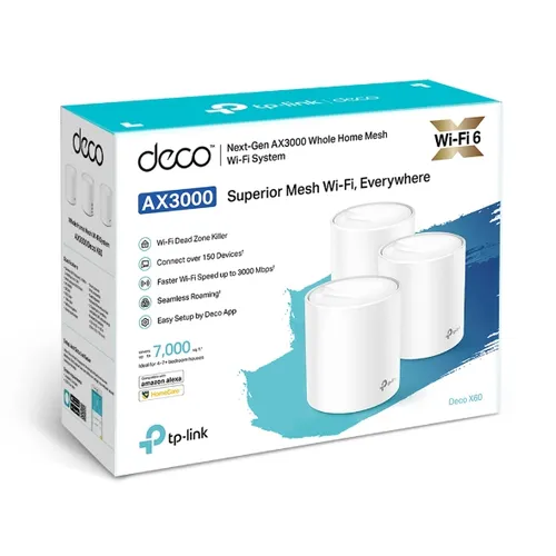 TP-Link Deco X60 3 Paket WiFi Yönlendirici, Mesh, AX3000, Dual Band, OFDMA, MU-MIMO, 2x RJ45 1000Mb/s Częstotliwość adaptera AC50/60