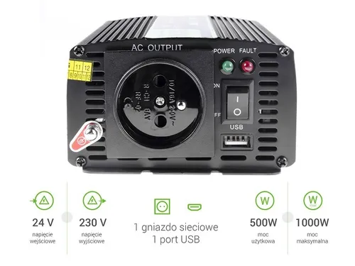 Green Cell INV04DE | Převodník napětí | automobilová 24V, 500W Głębokość produktu106
