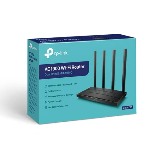 TP-Link Archer C80 | WiFi-Router | AC1900 Wave2, Dual Band, 5x RJ45 1000Mb/s CertyfikatyCE, FCC, RoHS