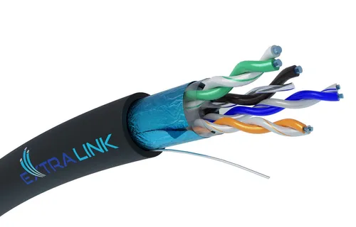 Extralink CAT5E FTP (F/UTP) Outdoor Gel-gefüllt | Twisted Pair Netzwerkkabel | 305M Kabel do montażuNa zewnątrz budynków