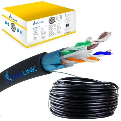 Extralink CAT6 FTP (F/UTP) Zewnętrzny żelowany | Kabel sieciowy skrętka | 305M Długość305m
