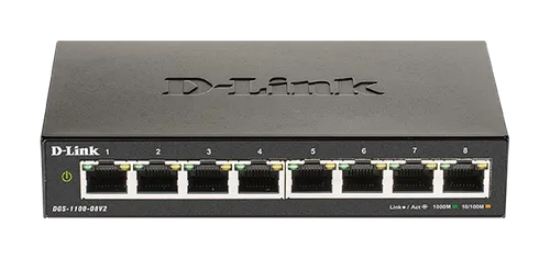 D-LINK DGS-1100-08V2/E | Switch | 8x RJ45 1000Mb/s Ilość portów LAN8x [10/100/1000M (RJ45)]
