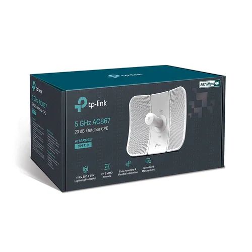 TP-Link CPE710 | CPE | 5GHz, 867Mb/s, 1x RJ45 1000Mb/s, 23dBi Maksymalna prędkość transmisji bezprzewodowej867 Mb/s