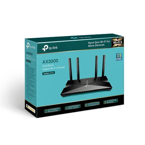 TP-Link Archer AX50 | Router Wi-Fi | WiFi6, AX3000, doppia banda, 5x RJ45 1000 Mb/s Ilość portów WAN1x 10/100/1000BaseTX (RJ45)