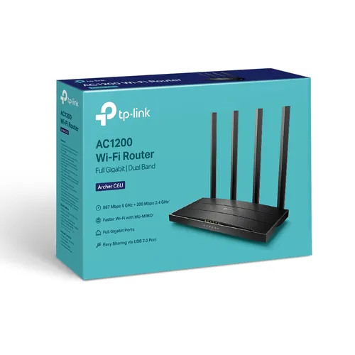 TP-Link Archer C6U | Router WiFi | AC1200, MU-MIMO, Dual Band, 5x RJ45 1000Mb/s Częstotliwość Wi-FiDual-band (2.4 GHz/5 GHz)