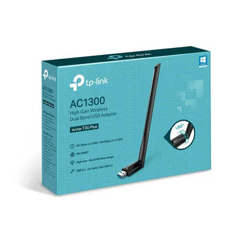 TP-Link Archer T3U Plus | WiFi USB Adapter | MU-MIMO AC1300 2,4GHz, 5GHz Certyfikat środowiskowy (zrównoważonego rozwoju)RoHS