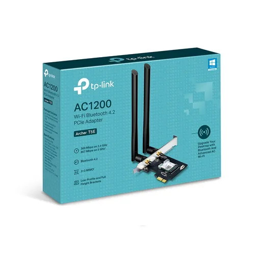 TP-Link Archer T5E | Tarjeta de red WiFi | PCI Express, AC1200, doble banda, Bluetooth 4.2 BluetoothTak