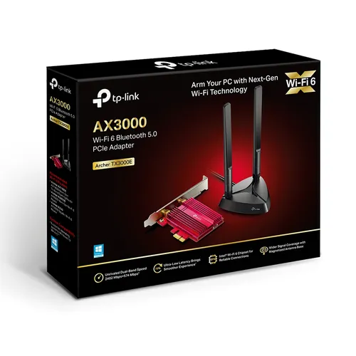 TP-Link Archer TX3000E | WiFi Network Card | PCI Express, AX3000, Dual Band, Bluetooth 5.0 Maksymalna prędkość transmisji bezprzewodowej3000 Mb/s