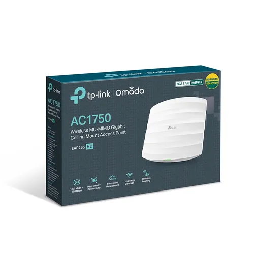 TP-Link EAP265 HD | Punkt dostępowy | MU-MIMO, AC1750, Dual Band, 2x RJ45 1000Mb/s Maksymalna prędkość transmisji bezprzewodowej1750 Mb/s