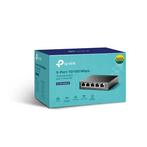 TP-Link TL-SF1005LP | Switch | 5x RJ45 100Mb/s, 4x PoE Ilość portów PoE4x [802.3af/at (100M)]
