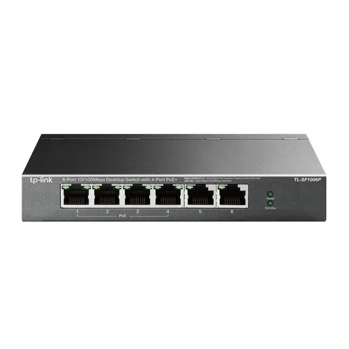 TP-Link Switch TL-SF1006P, 6x RJ45 100Mb/s, 4x PoE, 67W Ilość portów LAN6x [10/100M (RJ45)]
