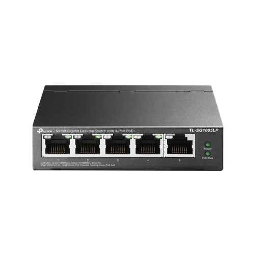 TP-Link TL-SG1005LP | Přepínač | 5x RJ45 1000Mb/s, 4x PoE, Desktop Ilość portów LAN5x [10/100/1000M (RJ45)]
