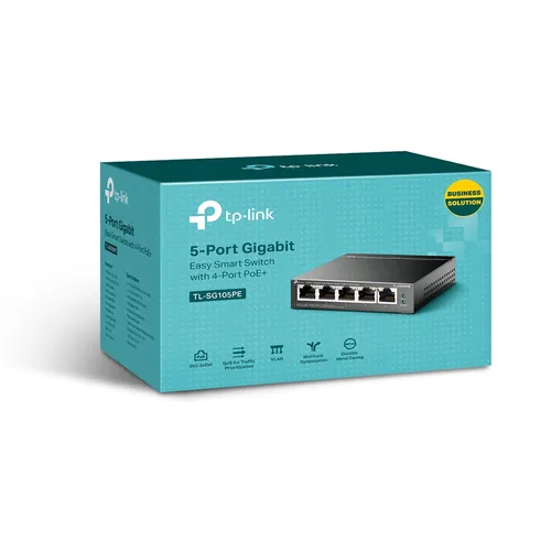 TP-Link TL-SG105PE Switch, 5x RJ45 1000Mb/s, 4x PoE+, 65W, Masaüstü Standard sieci LANGigabit Ethernet 10/100/1000 Mb/s