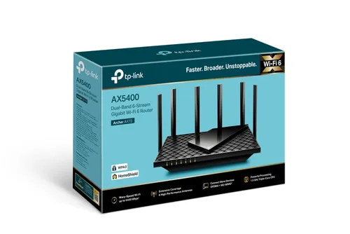TP-Link Archer AX73 | WiFi router | WiFi6, AX5400, Dual Band, 5x RJ45 1000 Mb/s Maksymalna prędkość transmisji bezprzewodowej5400 Mb/s