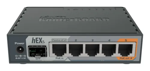 MikroTik hEX S UK | Router | RB760IGS, 5x RJ45 1000Mb/s, 1x SFP, 1x USB Ilość portów LAN5x [10/100/1000M (RJ45)]
