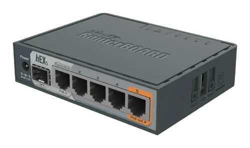 MikroTik hEX S UK | Маршрутизатор | RB760IGS, 5x RJ45 1000Mb/s, 1x SFP, 1x USB Ilość portów LAN1x [1G (SFP)]
