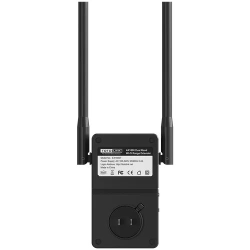 Totolink EX1800T | WiFi Extender | AC1800, Dual Band, Wi-Fi 6, 1x RJ45 100Mb/s, 2x 5dBi Standardy sieci bezprzewodowejIEEE 802.11g