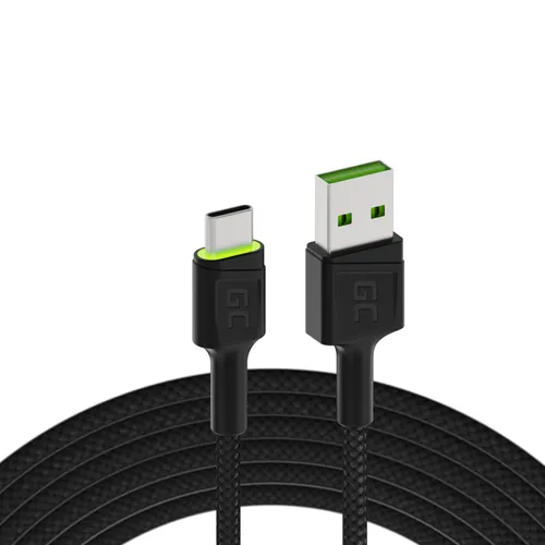 GREEN CELL KABGC06 RAY USB CABLE - USB-C 120CM, GREEN LED, ULTRA CHARGE FAST CHARGING, QC 3.0 0