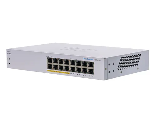 Cisco CBS110-16PP | Switch | 16x RJ45 1000Mb/s, 8x PoE, Desktop, Rack, Niezarządzalny, 64W Ilość portów LAN16x [10/100/1000M (RJ45)]
