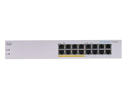 CISCO CBS110-16PP 16-PORT 10/100/1000 SWITCH WITH 8 POE PORTS, 64W, UNMANAGED Ilość portów PoE8x [802.3af/at (1G)]
