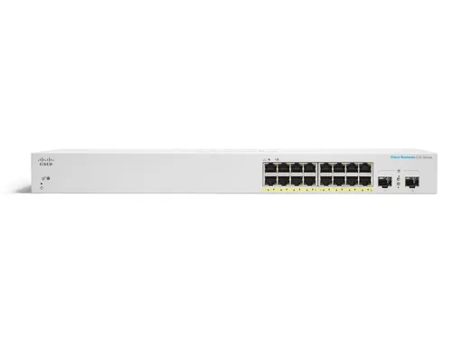 Cisco CBS220-16P-2G | Switch | 16x RJ45 1000Mb/s PoE, 2x SFP, Desktop, Rack, 130W Ilość portów PoE16x [802.3af/at (1G)]
