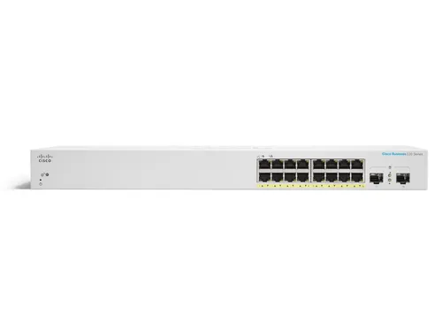 Cisco CBS220-16P-2G | Switch | 16x RJ45 1000Mb/s PoE, 2x SFP, Desktop, Rack, 130W Ilość portów PoE16x [802.3af/at (1G)]
