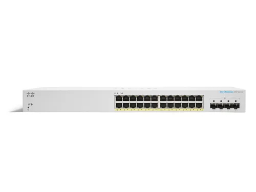 Cisco CBS220-24P-4X | Switch | 24x RJ45 1000Mb/s PoE, 4x SFP+, Desktop, Rack, 195W Ilość portów PoE24x [802.3af/at (1G)]
