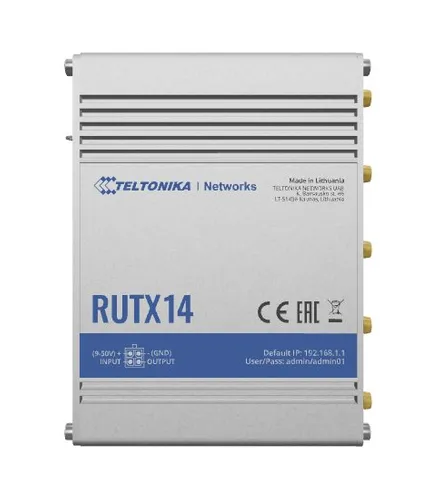 Teltonika RUTX14 | Profesjonalny przemysłowy router 4G LTE | Cat 12, Dual Sim, 1x Gigabit WAN, 4x Gigabit LAN, WiFi 802.11 AC Wave 2 Ilość portów LAN5x [10/100/1000M (RJ45)]
