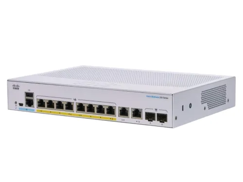 Cisco CBS250-8PP-E-2G | Switch | 8x RJ45 1000Mb/s PoE, 2x RJ45/SFP Combo, 45W Ilość portów LAN8x [10/100/1000M (RJ45)]
