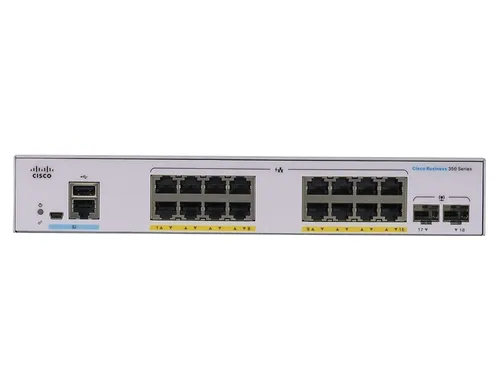 Cisco CBS350-16FP-2G | Switch | 16x RJ45 1000Mb/s PoE, 2x SFP, 240W Ilość portów LAN2x [1G (SFP)]
