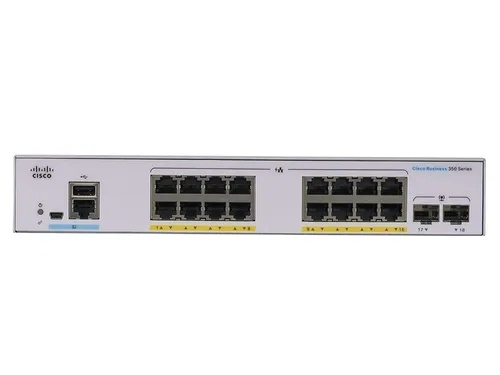 Cisco CBS350-16P-E-2G | Switch | 16x RJ45 1000Mb/s PoE, 2x SFP, 120W Ilość portów LAN2x [1G (SFP)]
