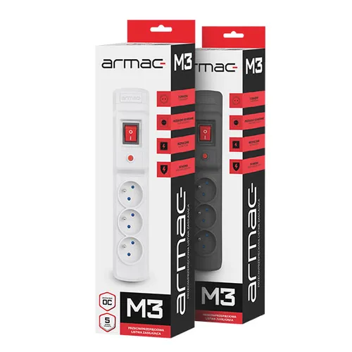 Armac Multi M3 | Steckdosenleiste | Anti-Surge-System, 3 Steckdosen, 1,5m Kabel, schwarz 2