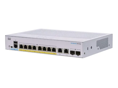 Cisco CBS350-8P-E-2G | Switch | 8x RJ45 1000Mb/s PoE, 2x RJ45/SFP Combo, 67W Ilość portów LAN2x [1G Combo (RJ45/SFP)]

