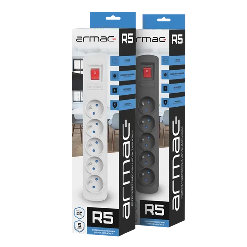 Armac R5 | Güç şeridi | dalgalanma önleyici sistem, 5 soket, 1.5m kablo, siyah 2