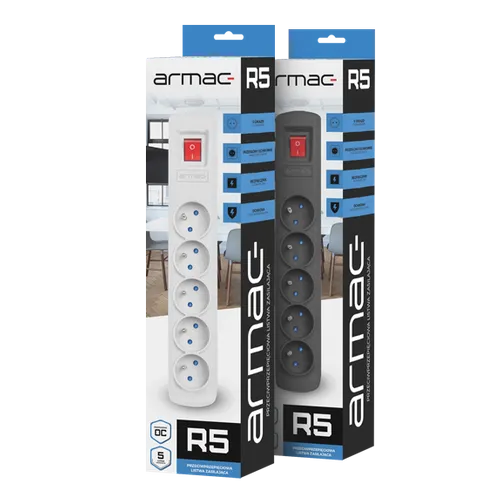 Armac R5 | Napájecí lišta | přepěťová, 5 slotů, kabel 5 m, šedá 2