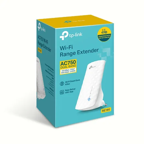 TP-Link RE190 | Wi-Fi Range Extender | AC750, Dual Band Standardy sieci bezprzewodowejIEEE 802.11ac